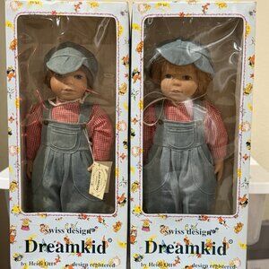 Vintage Heidi Ott Dreamkid 2 Pair 17" Dolls Swiss Design Vinyl & Cloth Braided